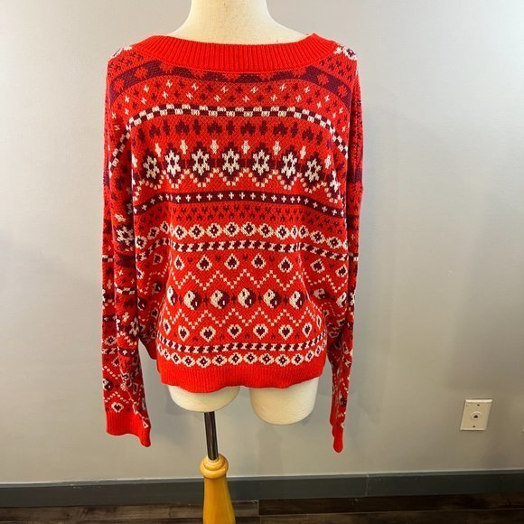 NWOT BP Orange Red Scoop Neck Knit Holiday Sweater (3X) - Picture 5 of 7
